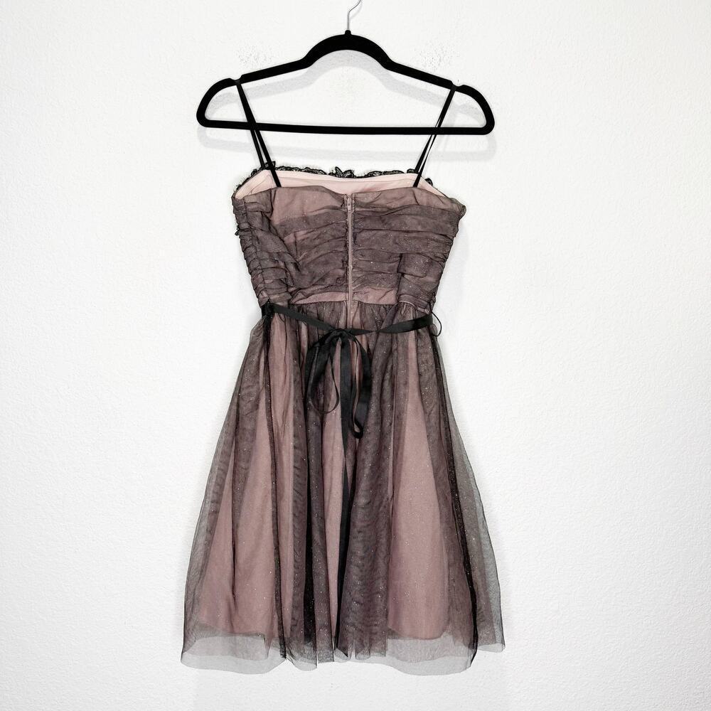 Y2K Strapless Beaded Dress Dark Fairy Tulle Mesh Overlay Whimsigoth - Picture 6 of 11